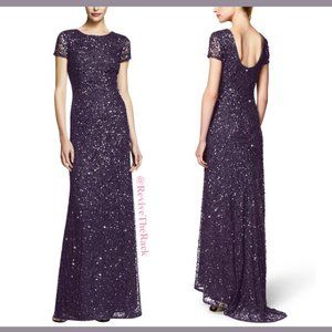 NEW Adrianna Papell Scoop Back Sequin Gown in Amethyst/Gunmetal [SZ 4‎ ]